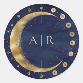 ネイビーブルー金ゴールドクレッ結婚ツムーン封筒用シール ラウンドシール