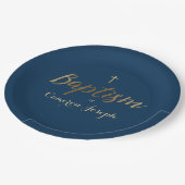 ネイビーブルー金ゴールドクロスカスタム男の赤ちゃんバプティスマ ペーパープレート (アングル)