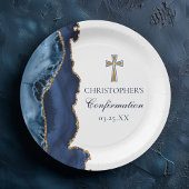 ネイビーブルー金ゴールドクロスカスタム確認パーティー ペーパープレート