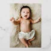 ネイビーブルー金ゴールドクロスバプテスマ1歳の誕生日フォト 箔シーズンカード (裏面)