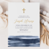 ネイビーブルー金ゴールドクロスボーイズバプテスマ《キリスト教》洗礼式や命名式 招待状