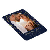 ネイビーブルー金ゴールドグリッターアーチドームフォト結婚ズ マグネット (右側)