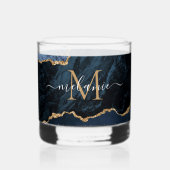 ネイビーブルー金ゴールドグリッターカスタム大理石レター名 ウイスキーグラス (裏面)