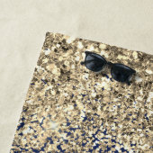 ネイビーブルー金ゴールドグリッターガーリーモノグラム名 ビーチタオル (インサイチュ)