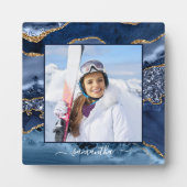 ネイビーブルー金ゴールドグリッターゲート名エレガント写真 フォトプラーク (正面)