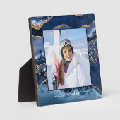 ネイビーブルー金ゴールドグリッターゲート名エレガント写真 フォトプラーク (正面)