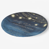 ネイビーブルー金ゴールドグリッターストリングラ結婚イト ペーパープレート (アングル)