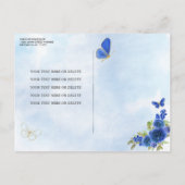 ネイビーブルー金ゴールドグリッターフローラプリンセスキンセアニラ インビテーションポストカード (裏面)