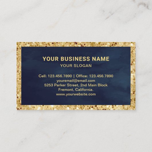ネイビーブルー金ゴールドグリッターブルゴーニュストライプーケーキベーカリー 名刺 (裏面)
