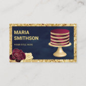 ネイビーブルー金ゴールドグリッターブルゴーニュストライプーケーキベーカリー 名刺 (正面)
