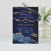 ネイビーブルー金ゴールドグリッターマーブル結婚式招待状 招待状 (スタンド正面)