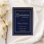 ネイビーブルー金ゴールドグリッターラグジュアリー卒業式 招待状