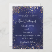 ネイビーブルー金ゴールドグリッターラグジュアリー結婚ズ 招待状 (正面)