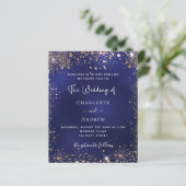 ネイビーブルー金ゴールドグリッター予算結婚式招待状 (スタンド正面)