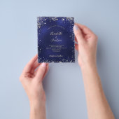 ネイビーブルー金ゴールドグリッター予算結婚式招待状 チラシ (手)