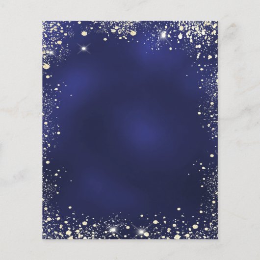 ネイビーブルー金ゴールドグリッター予算結婚式招待状 チラシ (裏面)