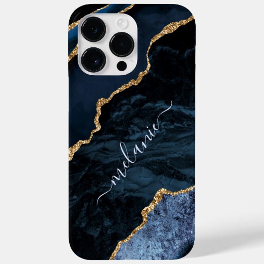 ネイビーブルー金ゴールドグリッター名前をカスタムするiPhoneケース Case-Mate iPhoneケース (裏面)