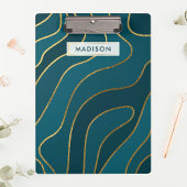 ネイビーブルー金ゴールドグリッター抽象芸術ラインパーソナライズされた クリップボード