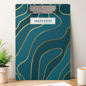 ネイビーブルー金ゴールドグリッター抽象芸術ラインパーソナライズされた クリップボード