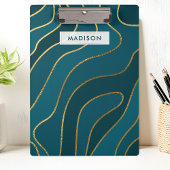 ネイビーブルー金ゴールドグリッター抽象芸術ラインパーソナライズされた クリップボード