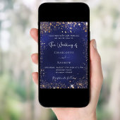 ネイビーブルー金ゴールドグリッター結婚ズ 招待状