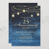 ネイビーブルー金ゴールドグリッター結婚25周年 招待状 (正面/裏面)