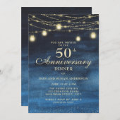 ネイビーブルー金ゴールドグリッター結婚50周年 招待状 (正面/裏面)