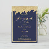 ネイビーブルー金ゴールドグリッター退職パーティー 招待状 (スタンド正面)