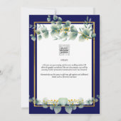 ネイビーブルー金ゴールドグリーナリーユーカリブライダルシャワー 招待状 (裏面)