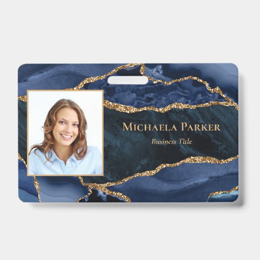 ネイビーブルー金ゴールドゲートGeodeビジネスフォト バッジ (正面)
