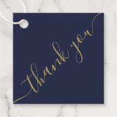 ネイビーブルー金ゴールドサンキュー結婚のギフトバスケットバッグ フェイバータグ (正面)