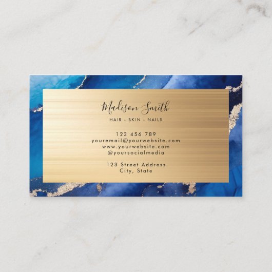 ネイビーブルー金ゴールドシックマーブルアゲート 名刺 (裏面)
