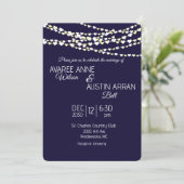 ネイビーブルー金ゴールドシルバーハートストリングライト 招待状 (スタンド正面)