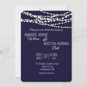 ネイビーブルー金ゴールドシルバーハートストリングライト 招待状 (正面)