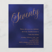 ネイビーブルー金ゴールドスクリプト70歳の誕生日の招待状 (正面)