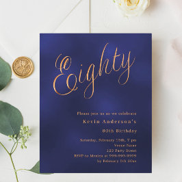 ネイビーブルー金ゴールドスクリプト80th birthday invitation