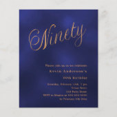 ネイビーブルー金ゴールドスクリプト90th birthday invitation (正面)