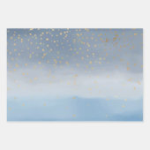 ネイビーブルー金ゴールドスターズスカイウォーター色 ラッピングペーパーシート (正面2)