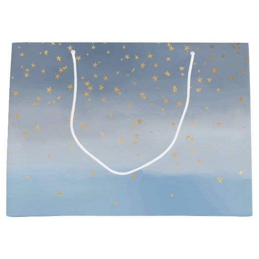 ネイビーブルー金ゴールドスターズスカイウォーター色 ラージペーパーバッグ (正面)