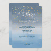 ネイビーブルー金ゴールドスターズスカイウォーター色 招待状 (正面/裏面)