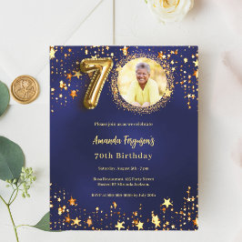 ネイビーブルー金ゴールドスター写真70th birthday invitation