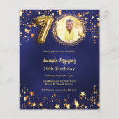 ネイビーブルー金ゴールドスター写真70th birthday invitation (正面)