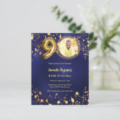 ネイビーブルー金ゴールドスター写真90th birthday invitation (スタンド正面)
