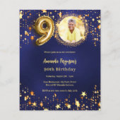 ネイビーブルー金ゴールドスター写真90th birthday invitation (正面)