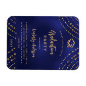 ネイビーブルー金ゴールドスター卒業パーティーの招待状 マグネット (横)