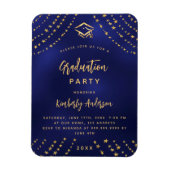 ネイビーブルー金ゴールドスター卒業パーティーの招待状 マグネット (縦)