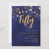 ネイビーブルー金ゴールドスター50歳 招待状 (正面)