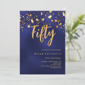 ネイビーブルー金ゴールドスター50歳 招待状 (スタンド正面)