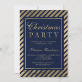 ネイビーブルー金ゴールドストライプシック企業のクリスマス 招待状 (正面)