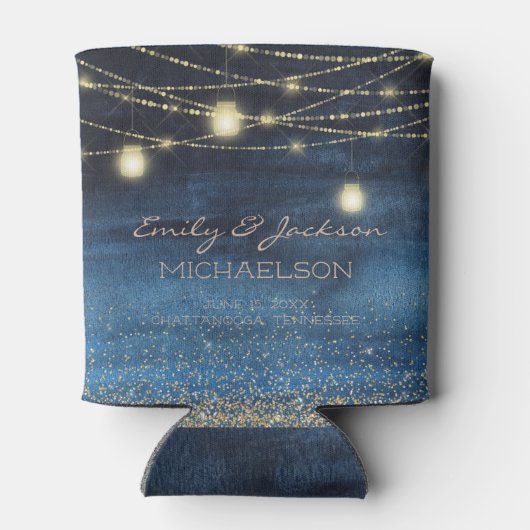 ネイビーブルー金ゴールドストリングライトグリッター 缶クーラー (裏面)